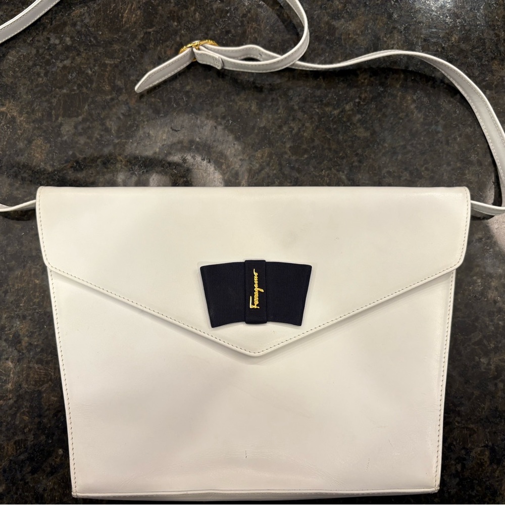 Salvatore Ferragamo White and Black Vintage Crossbody Bag